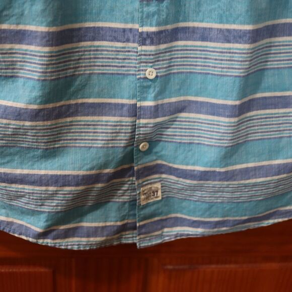 Izod Blue Casual Button Down Shirt with Striking Stripes Medium - Picture 3 of 14